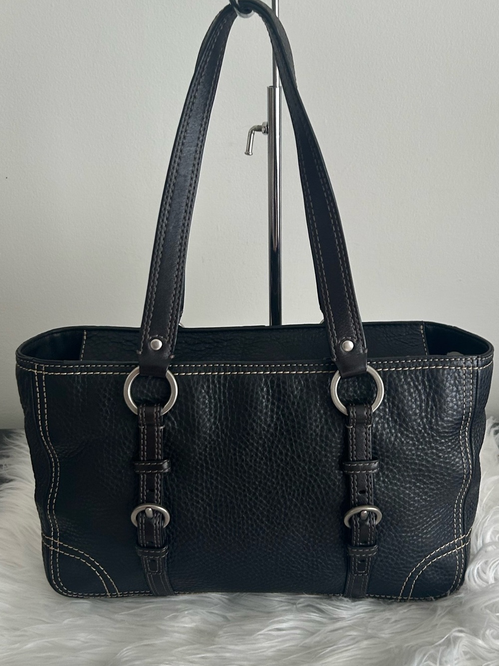 Coach Soho Black Pebbled Leather Buckle Tote Shoulder Bag Silver Hardware F12339 - Picture 7 of 13